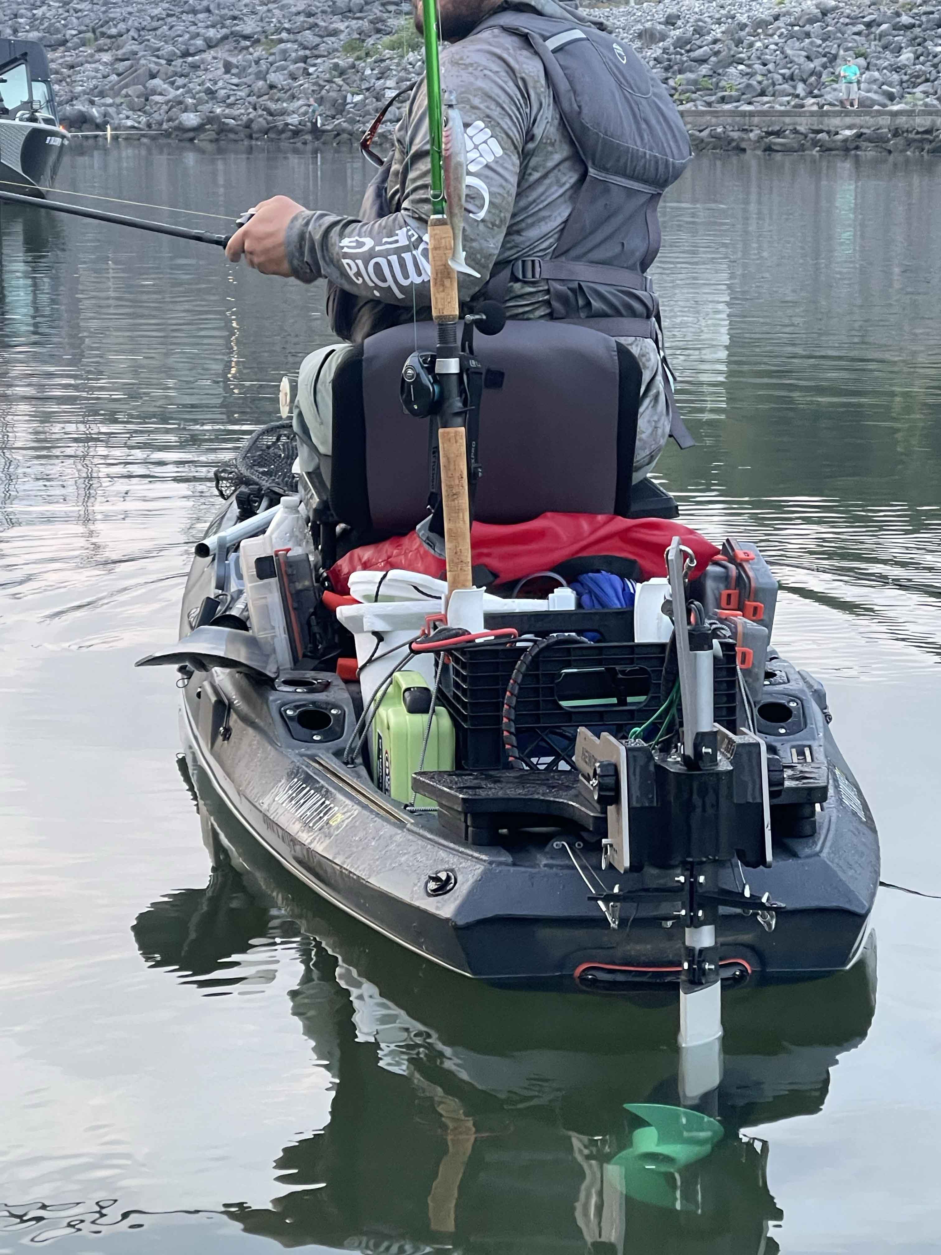 The NK300 is installed on the back of the kayak.