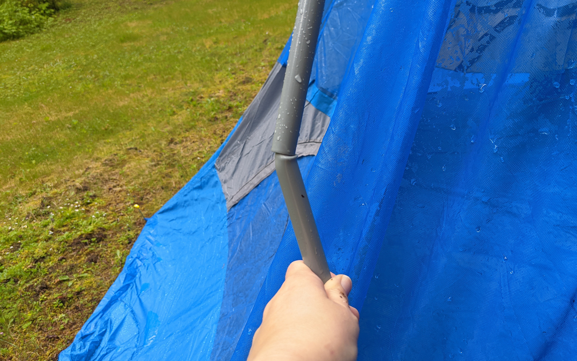 The Eddie Bauer 10-person tent had a pole break during setup.