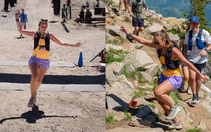  Kelsey wears the Apex Pro on a mountain trail running race.