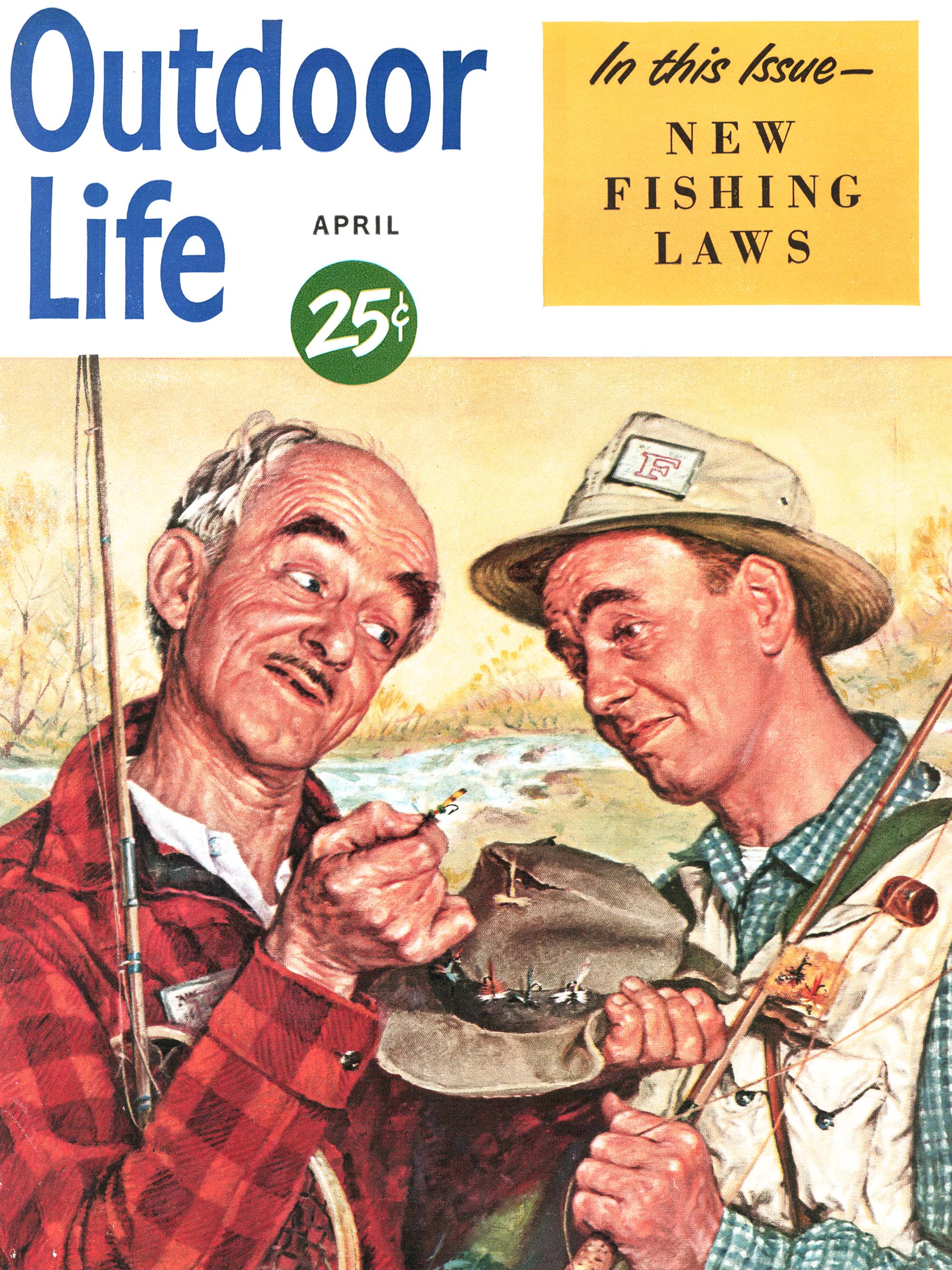 An old Outdoor Life cover of two men swapping flies.