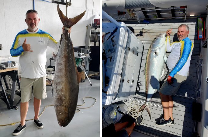 South Carolina angler with state-record amberjack.