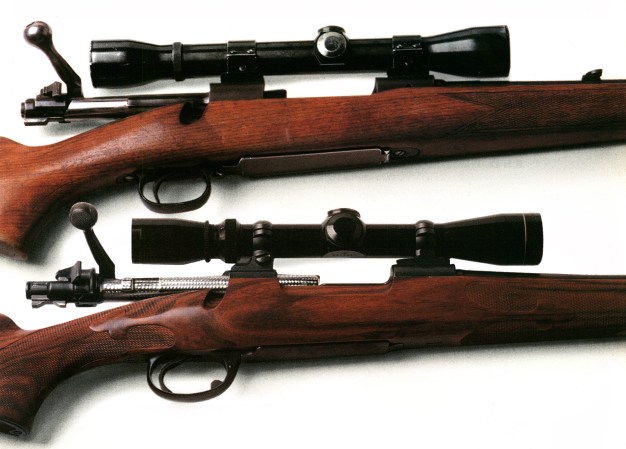 Two classic wood-stocked rifles favored for deer hunting.