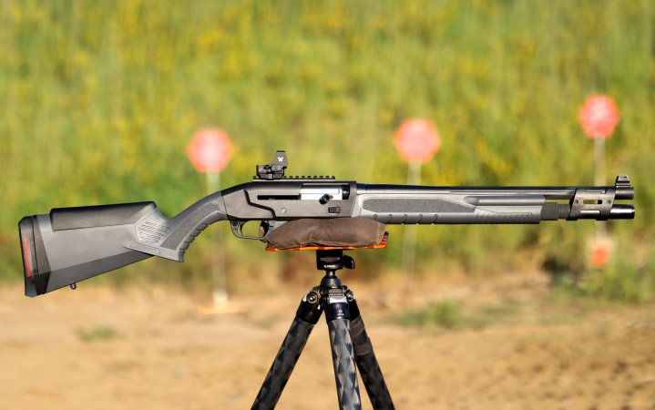  The Savage Renegauge Security shotgun on a tripod at the range.