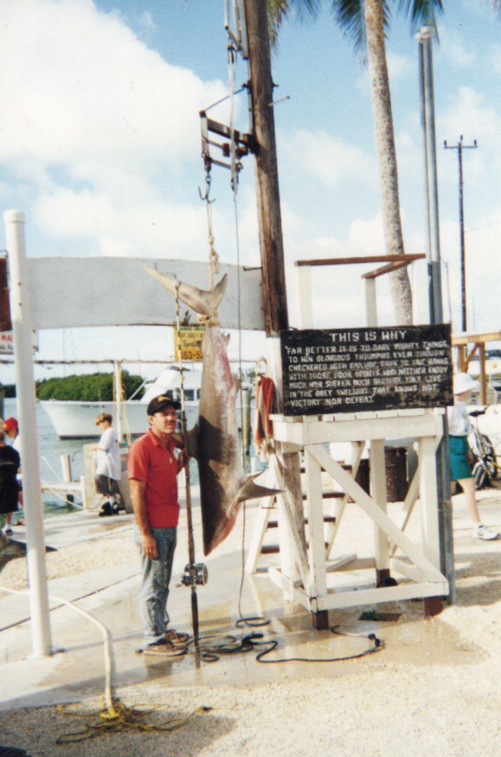 An angler with a Caribbean reef shark.