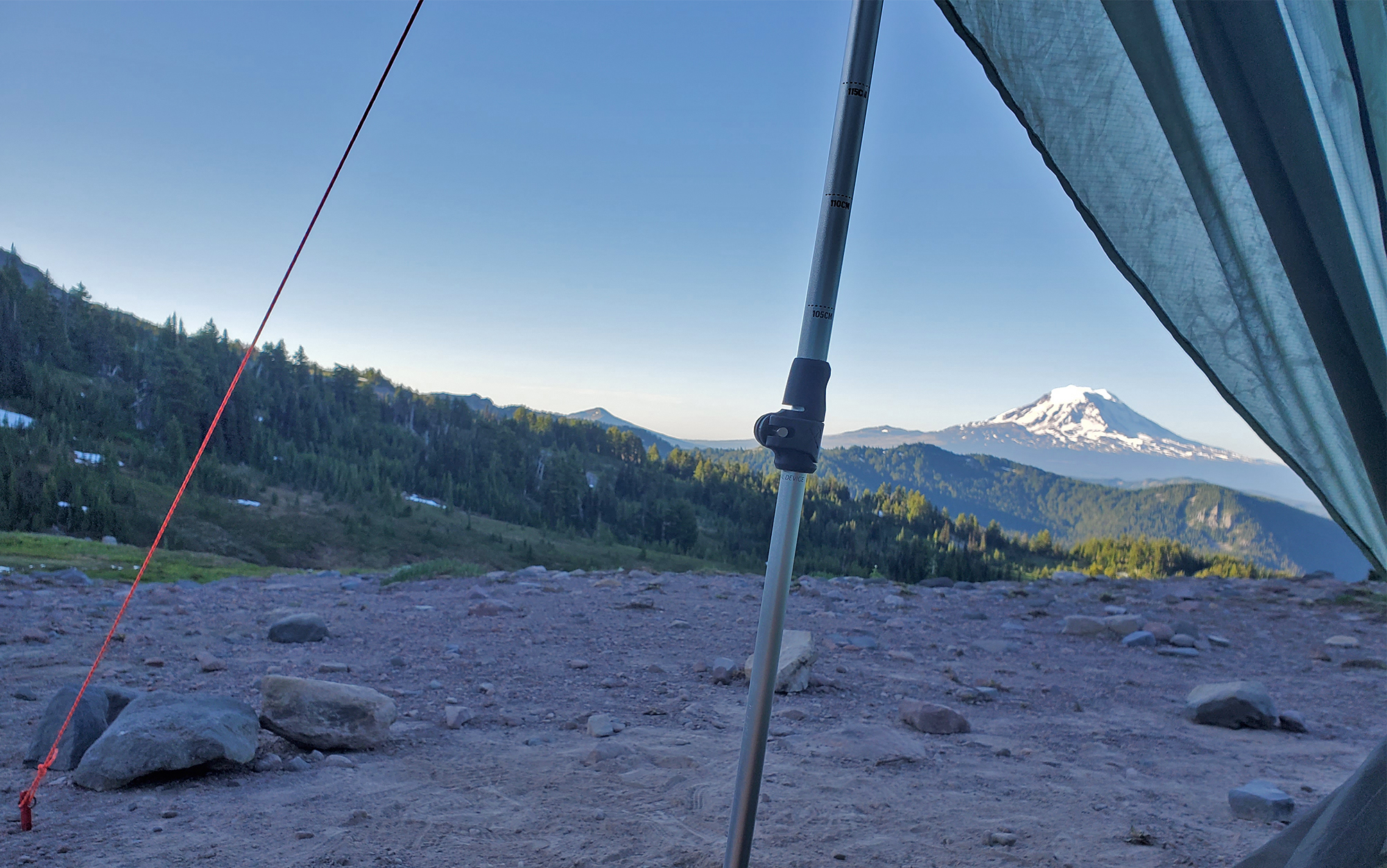 The Trailmades hold up the Seek Outside Sunlight trekking pole tent.