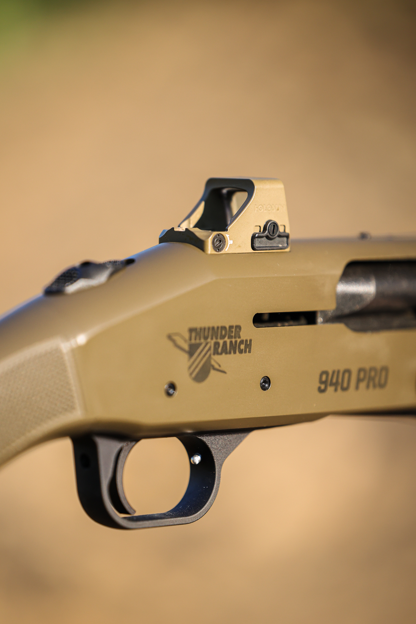 The red dot sight on the Mossberg 940 Pro Thunder Ranch.