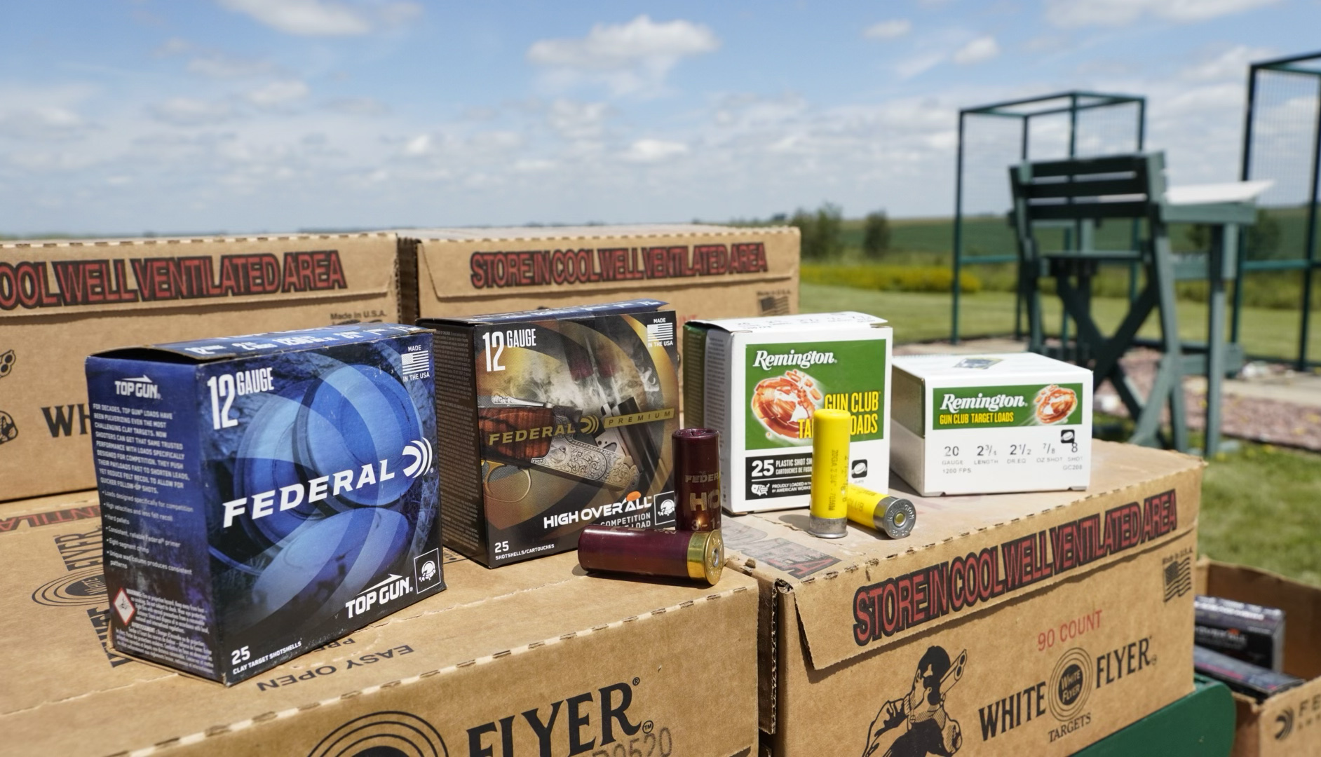 Target loads by Federal and Remington on a box of white flyers.