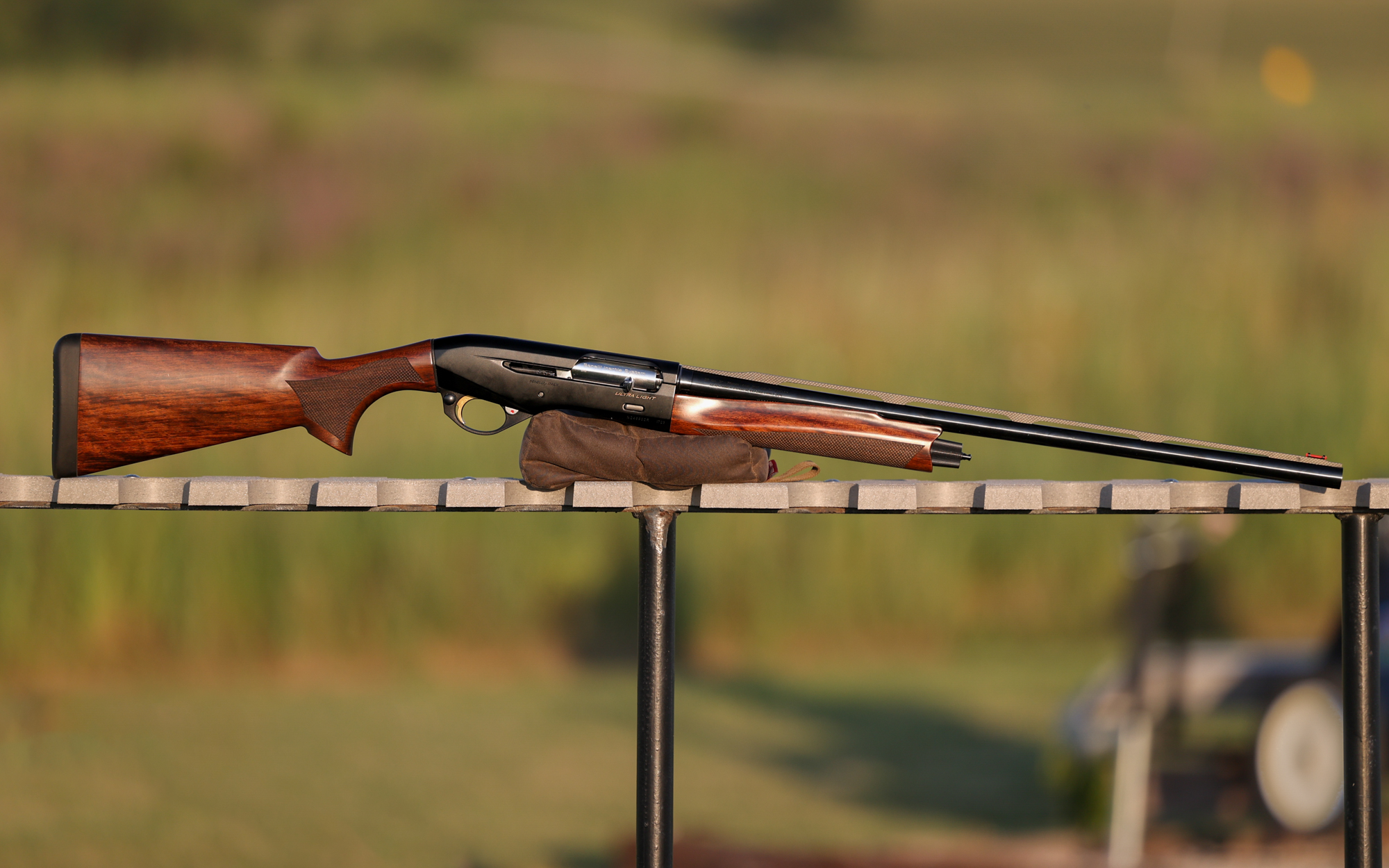  The Benelli Montefeltro Ultra Light 20 gauge resting on a table.