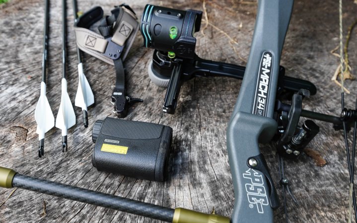 Archery gear on wood.