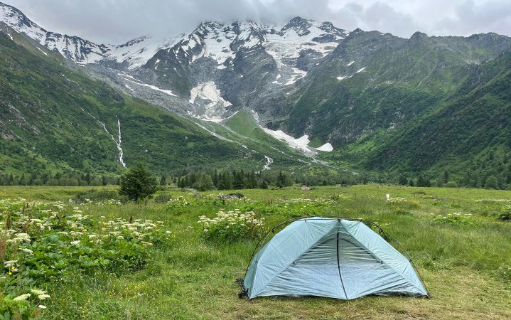 The Zpacks Free Zip is set up near a glacier.