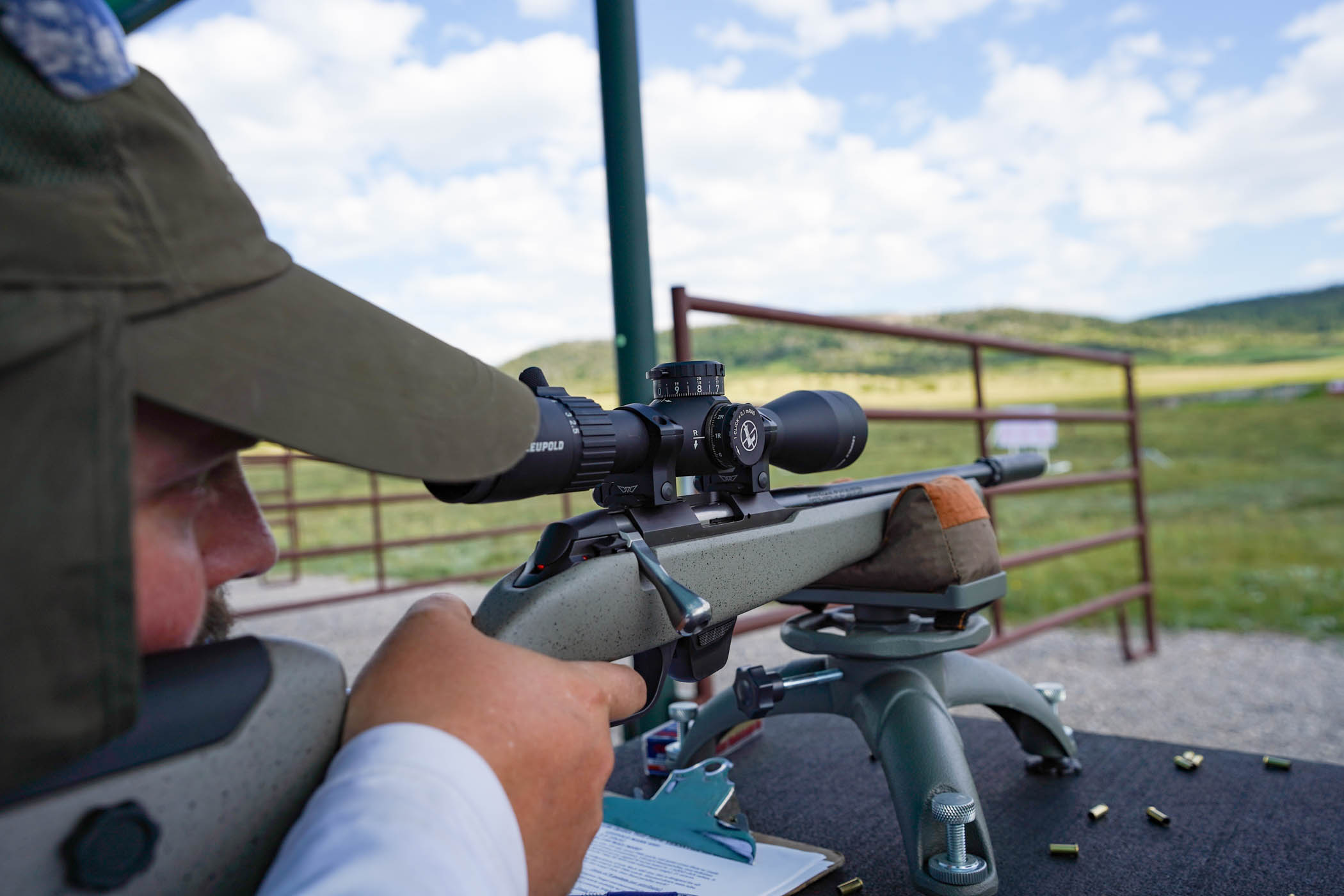 Hunter tests hunting scopes for tracking.