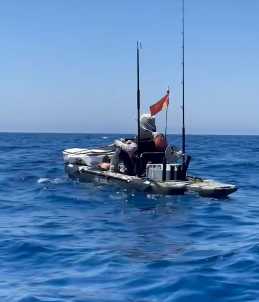 A kayak angler hooked up with a marlin.