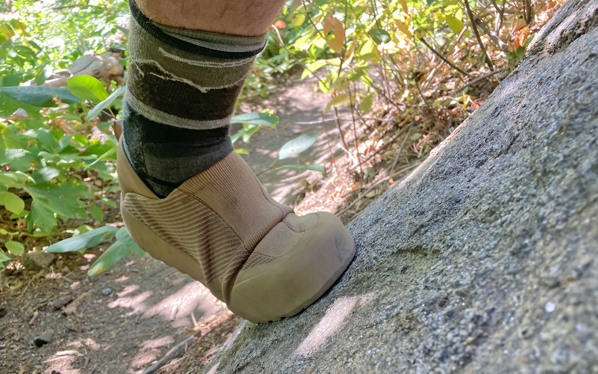 Author wears Arc'teryx Kragg shoes while climbing.