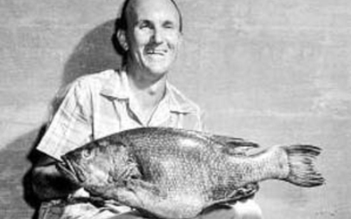 David Lee Hayes with the world record smallmouth caught in Dale Hollow Reservoir. Bassmaster