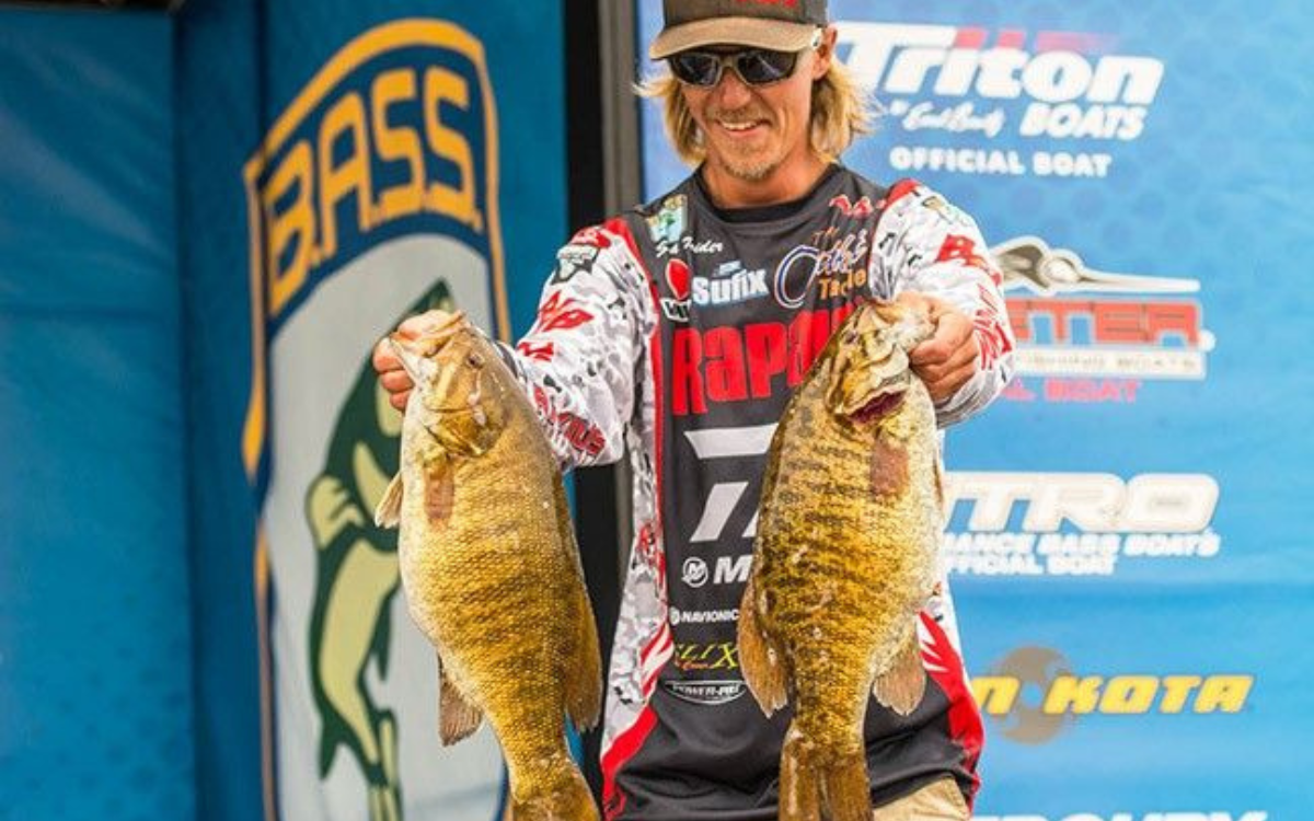 Bassmaster Elite Series pro Seth Feider with two giant smallmouth caught in Mille Lacs. 