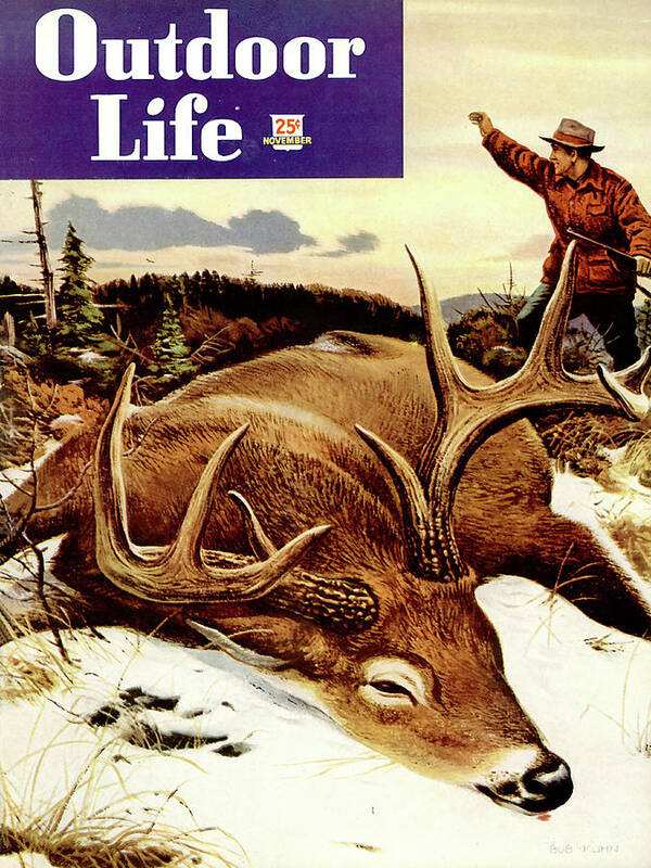 A whitetail buck trailed by a hunter in this old Outdoor Life cover.