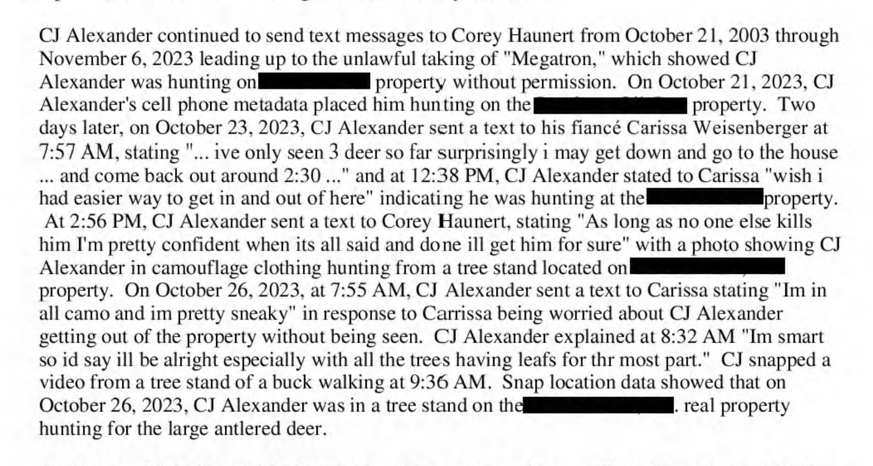 Text messages, partially redacted, posted by CJ Alexander.