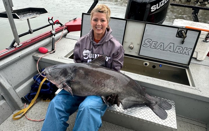 An angler with a big catfish caught in West Virginia.