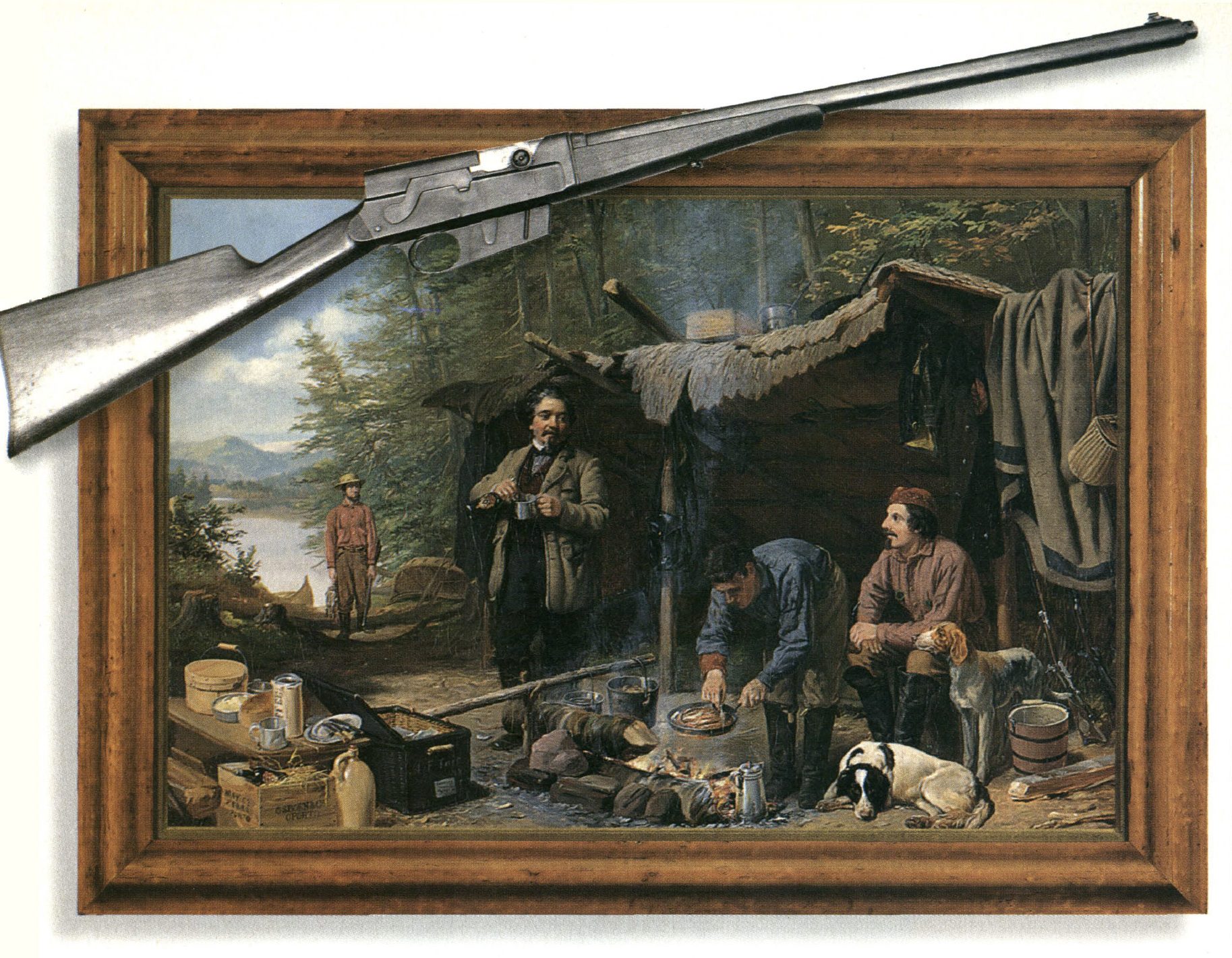 A painting of a hunting camp