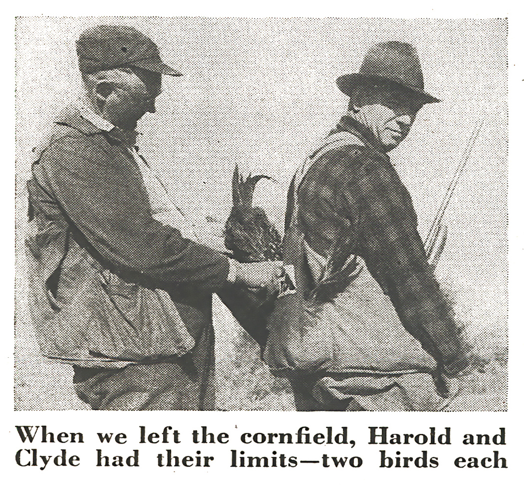 A black and white photo of two pheasant hunters.