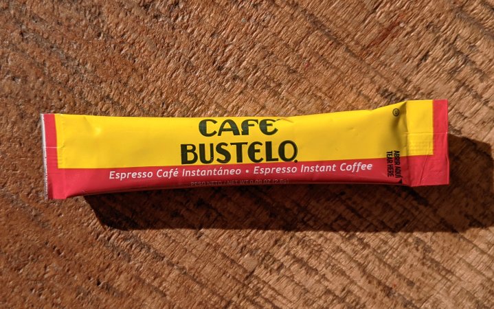  cafe bustelo packet on a table