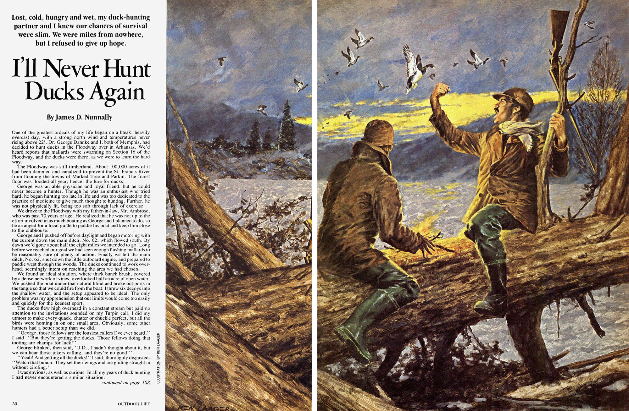 A magazine spread of the story I'll Never Hunt Ducks Again