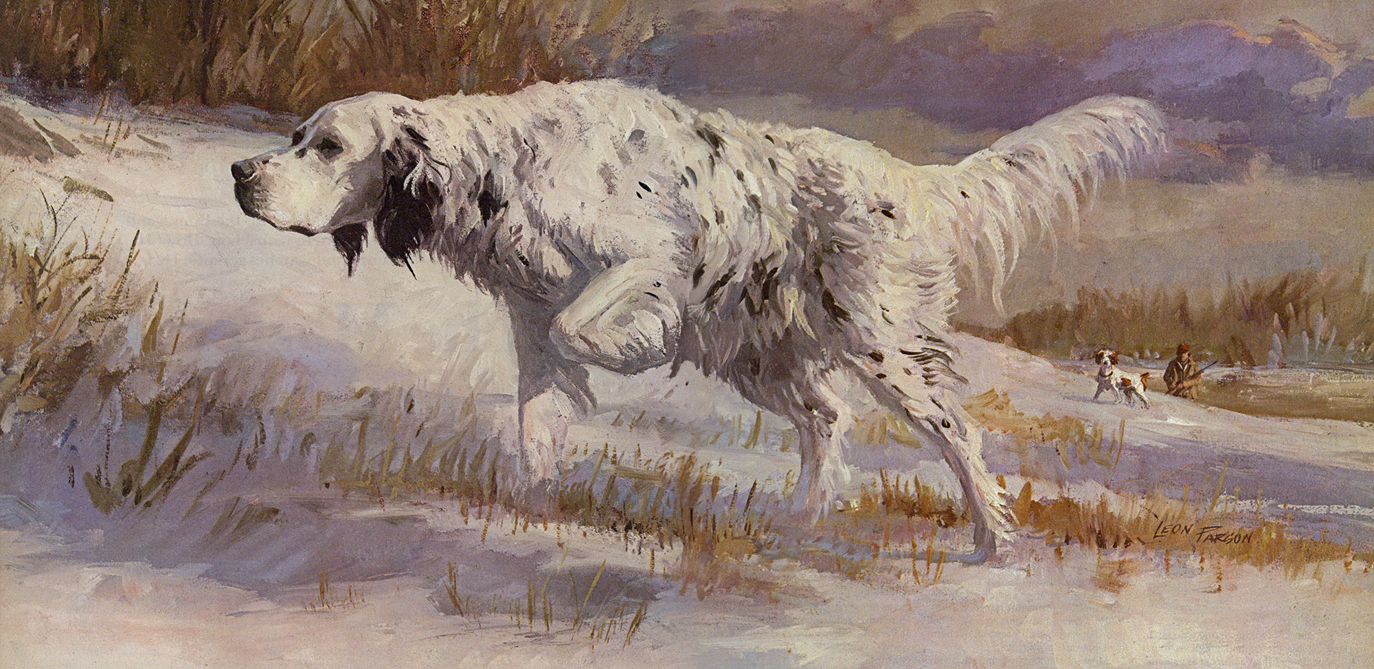 An illustration of a setter on point in the snow.