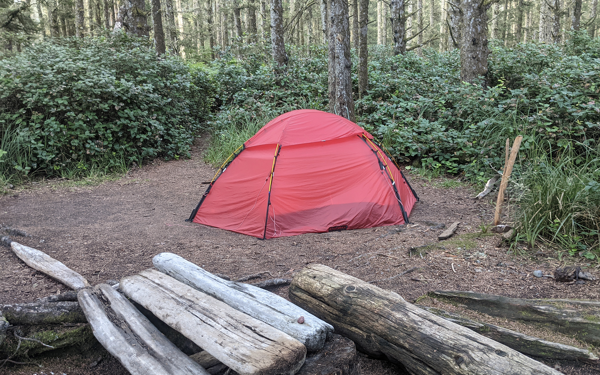 Hilleberg Allak 3 set up without stakes or guylines in the woods