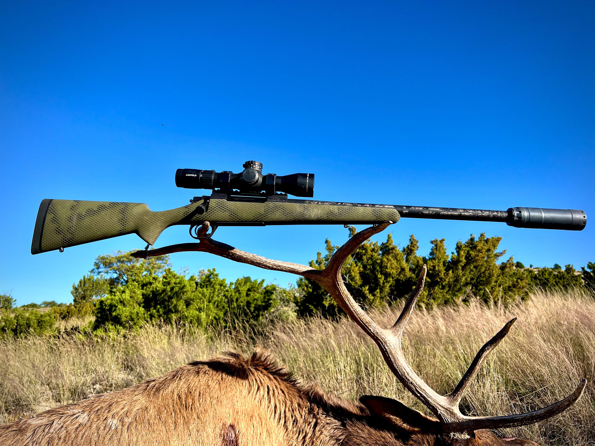 The Proof Glacier Ti chambered in 7mm Backcountry rests on an elk antler