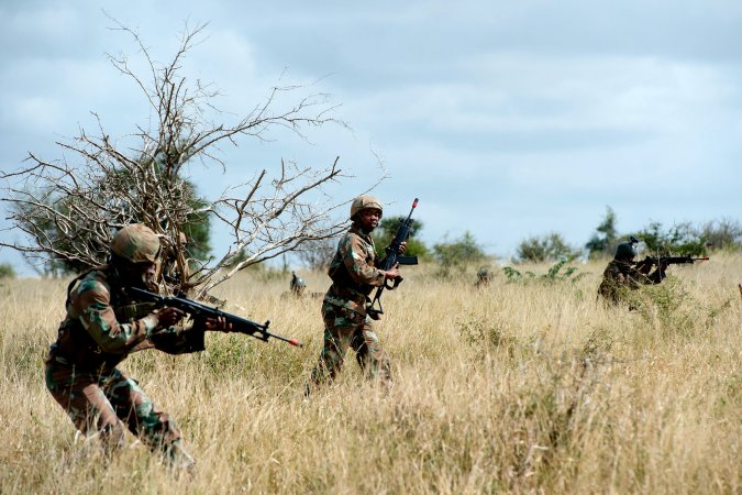 Anti-poaching rangers perform demonstration in Kruger Park.