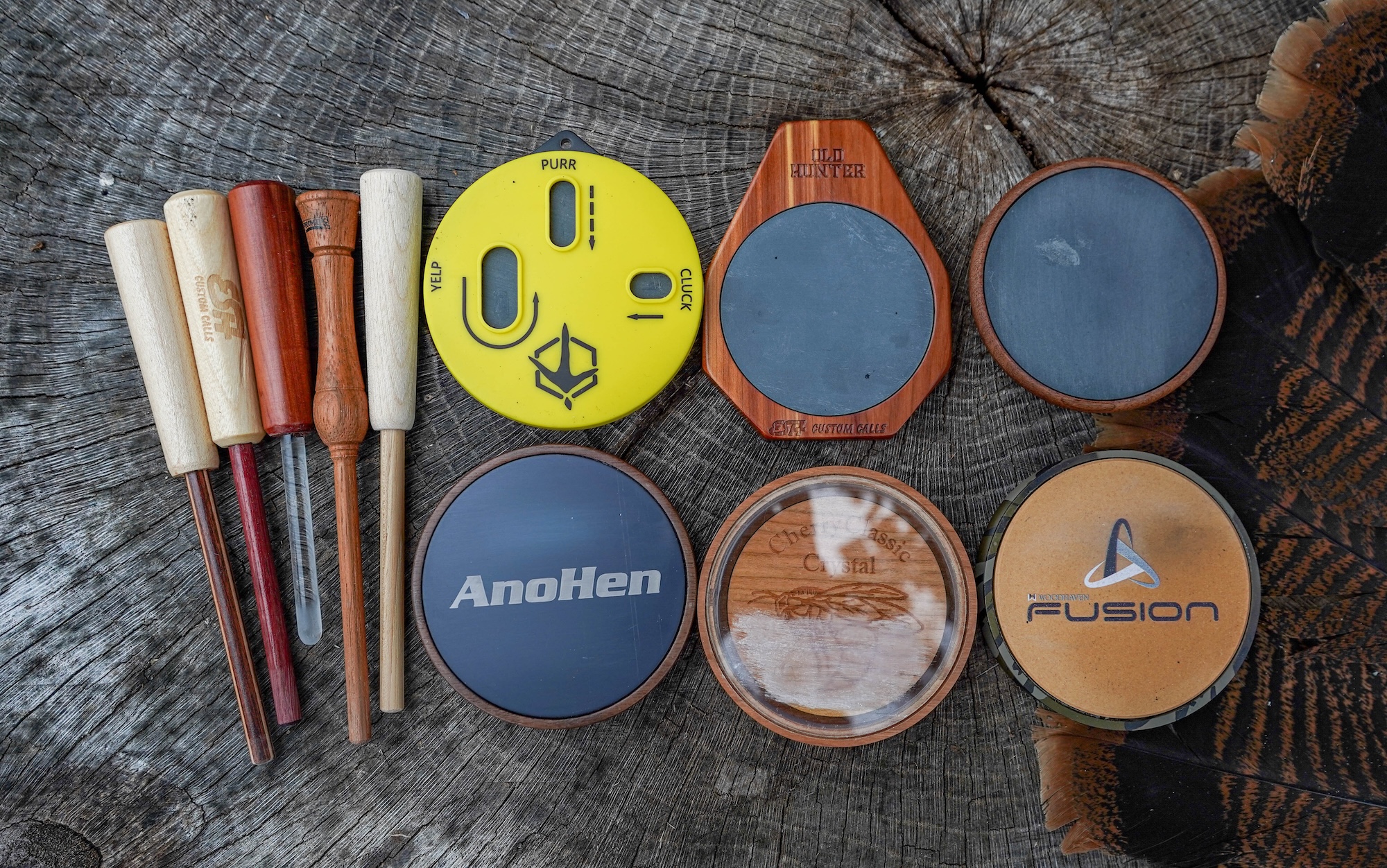 A collection of turkey pot calls and strikers