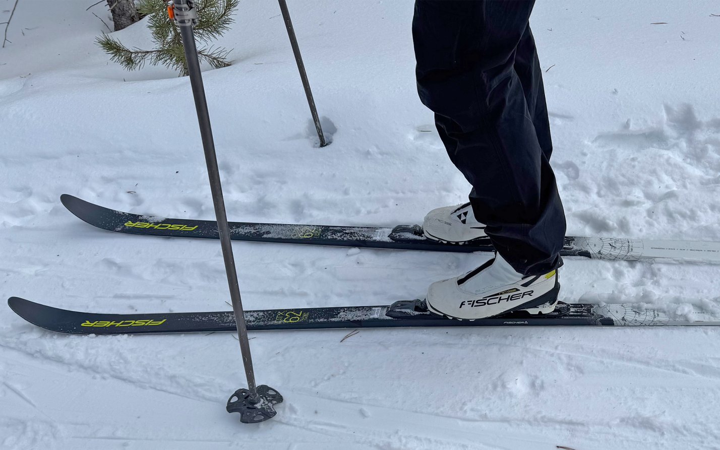 The author testing the best cross country ski boots for skate and classic skiing.