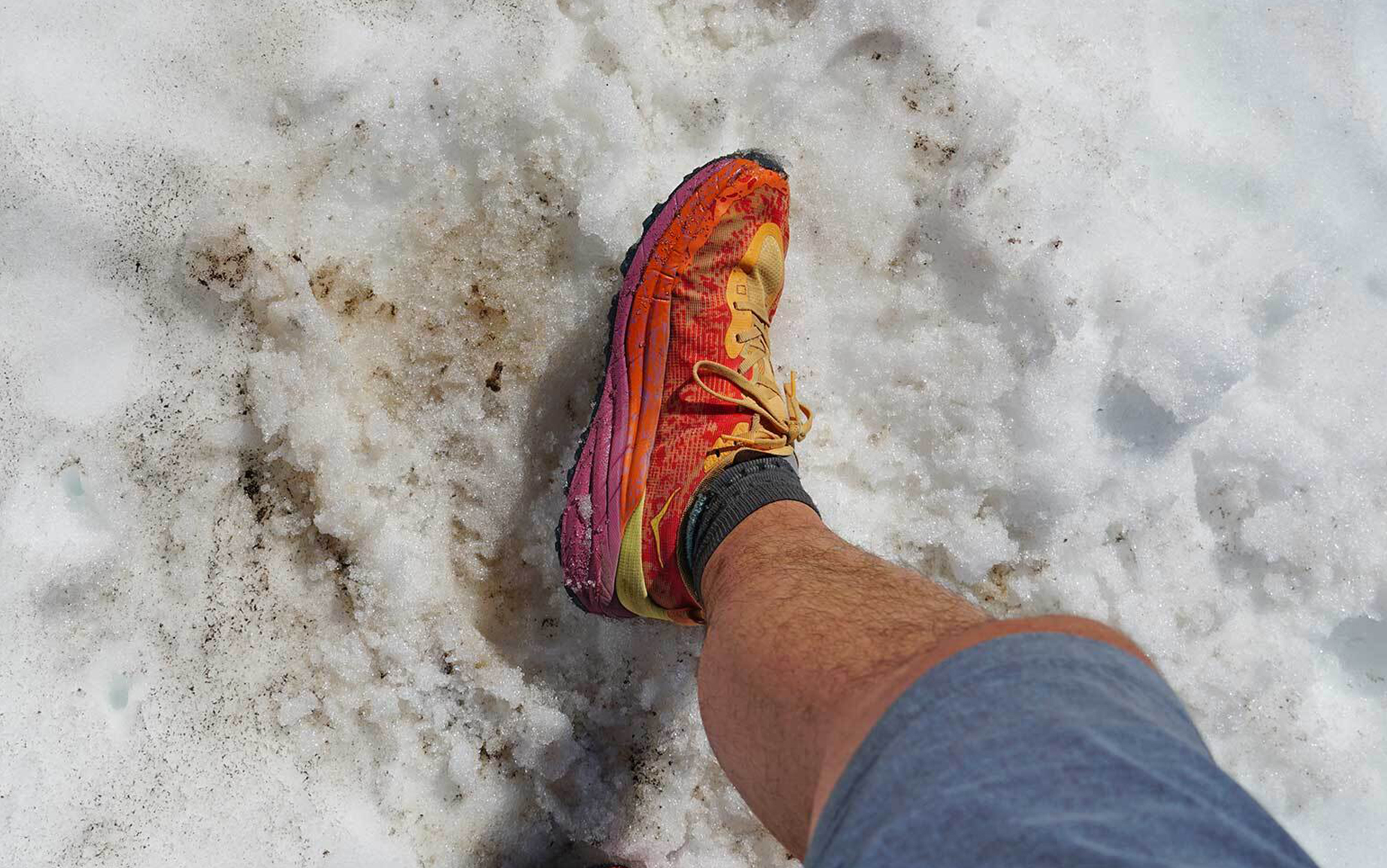 The Speedgoat has deep lugs for traction on snow and ice.