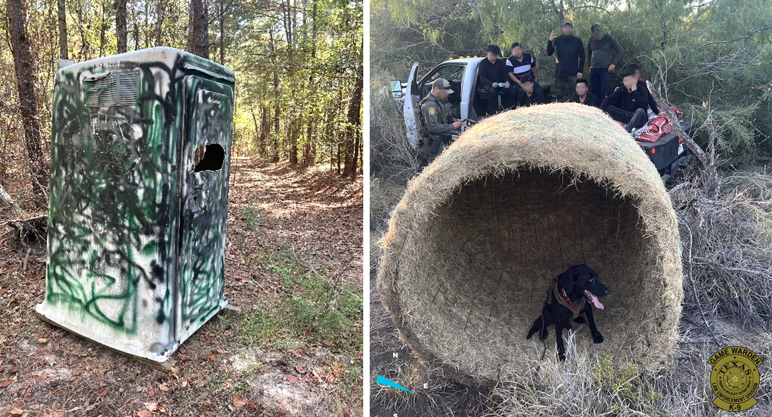 A porta-potty blind and a haybale blind.