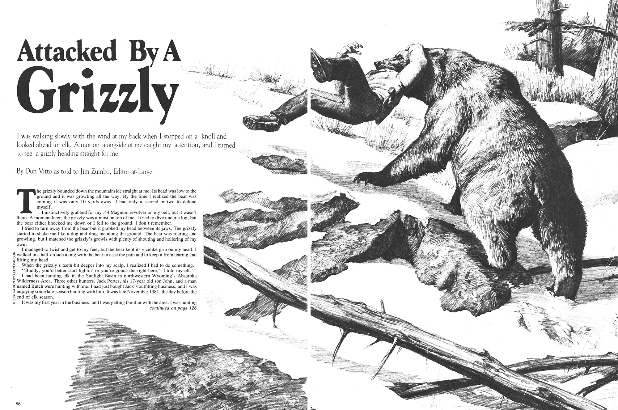 A story called "Attacked by a Grizzly" in outdoor life